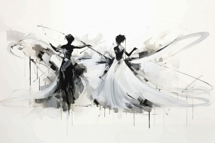 Fototapete Modernes Muster tanzende Frauen Abstraktion auf weißem strukturiertem Hintergrund