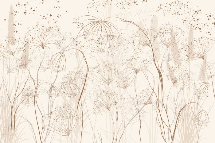 Fototapete Minimalistisches Pflanzenmuster in Beige mit feiner Textur