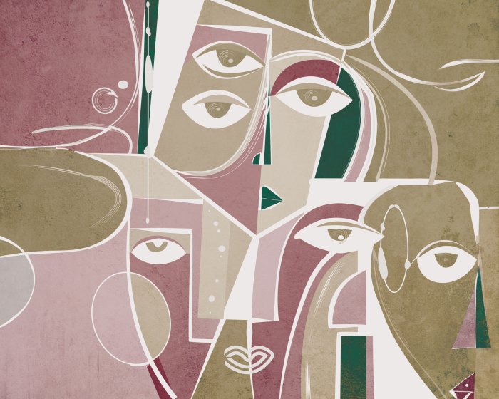 Fototapete Gesichter im abstrakten Stil auf geometrischem Hintergrund