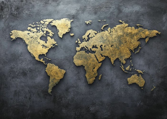 Fototapete Weltkarte auf rohem Betonhintergrund moderner Stil