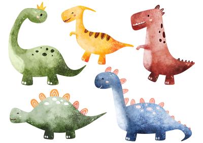 Sticker Bunte Dinosaurier im Aquarellstil