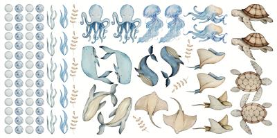 Sticker Meeres Tiere Wale Oktopusse Quallen