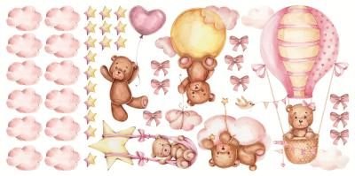 Sticker Rosa Bären Wolken Ballons und Schleifen