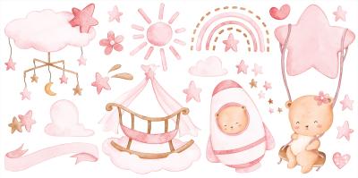 Sticker Boho-Komposition mit Bären und Wolken