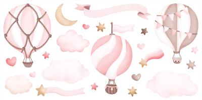 Sticker Rosa Ballons Sterne und Wolken