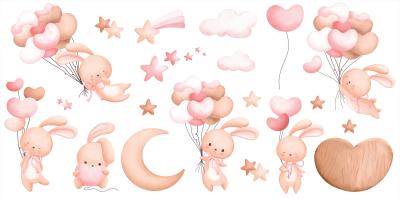 Sticker Kaninchen Ballons Herzen und Sterne