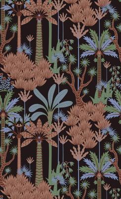 Sticker Tropische Vegetation in Braun- Grün- und Blautönen auf dunklem Hintergrund