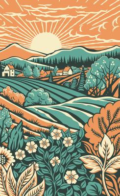 Sticker Sonnenuntergang über einer Wiese