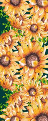 Sticker Aquarell-Sonnenblumen auf dunkelgrünem Hintergrund