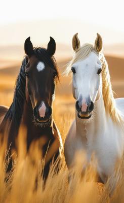 Sticker Zwei Pferde im hohen Gras