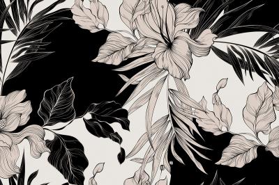 Sticker Schwarz-weiße Blumen und Blätter