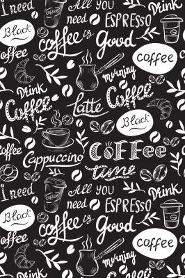 Sticker Schwarz-weißes Muster mit Kaffeemotiven und Schriftzügen