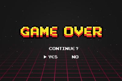 Sticker Grafik im Retro-Computerspielstil mit dem Schriftzug Game Over
