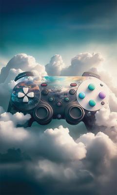 Sticker Spielcontroller, der zwischen den Wolken schwebt