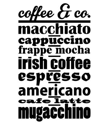 Sticker Typografie über Kaffee auf weißem Hintergrund