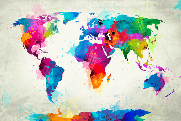 Bild Abstrakte Weltkarte in leuchtenden Aquarellfarben