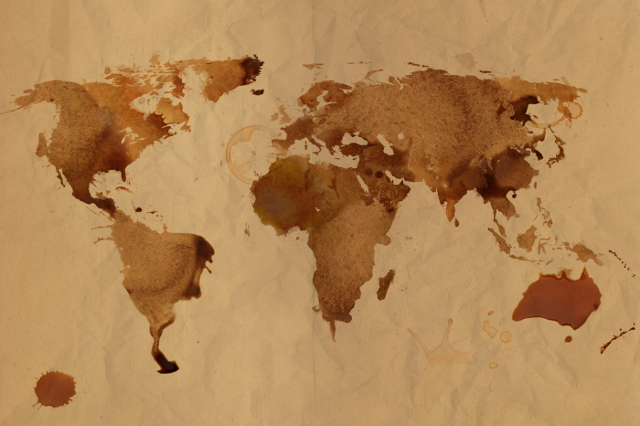 Bild Vintage-Weltkarte mit Kaffeeflecken
