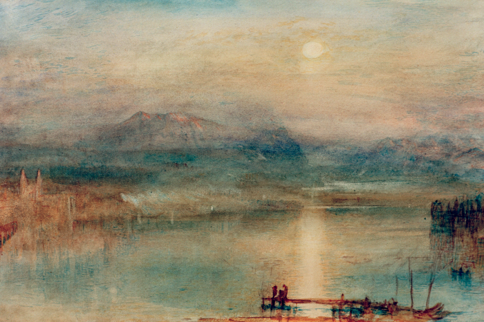 Bild Ein ruhiger See im Schein der untergehenden Sonne