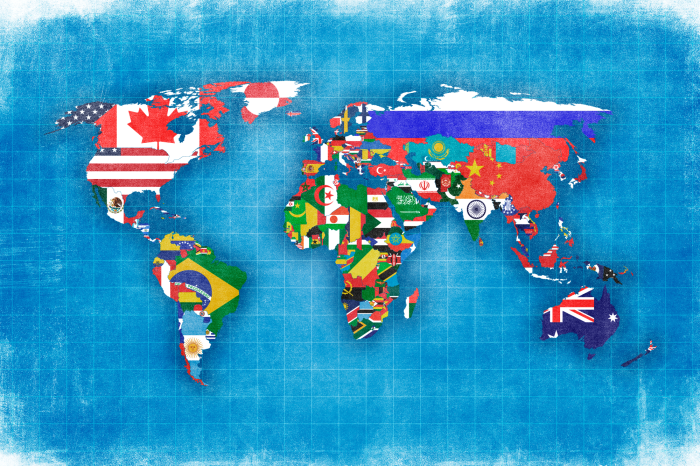 Bild Illustration der Welt mit Länderflaggen innerhalb der Kontinentalgrenzen