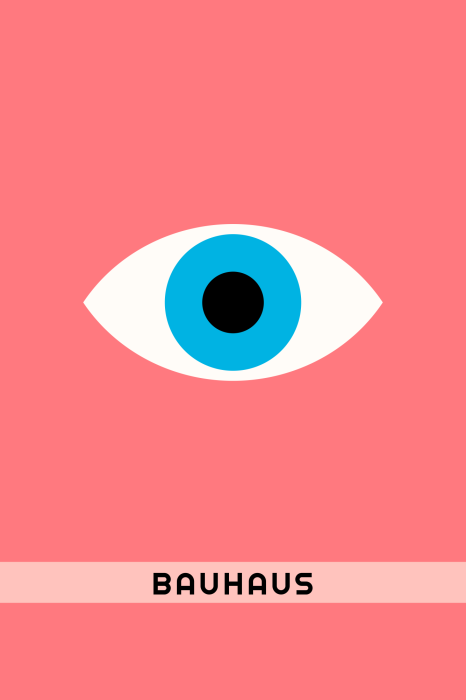Bild Ein minimalistisches Auge mit der Bauhaus-Inschrift auf rosa Hintergrund.