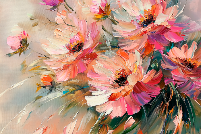 Bild Blumen in einer ausdrucksstarken rosa-orangen Farbpalette