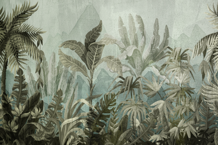 Bild Tropische Blätter und Palmen in dunklen Grüntönen