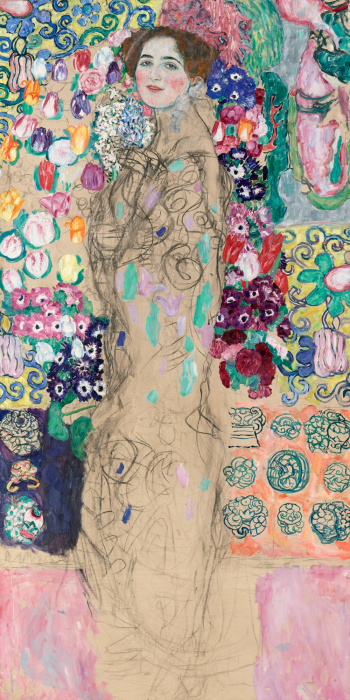 Bild Porträt einer Dame in einem Netz aus bunten Mustern