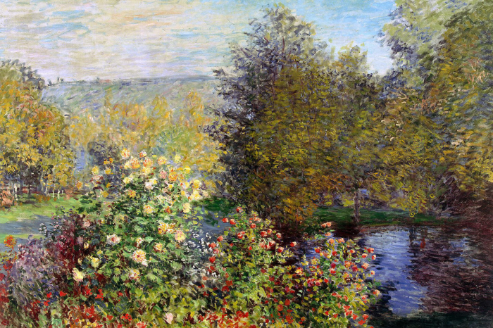 Bild Eine malerische Landschaft mit einem Fluss und vielfältiger Vegetation