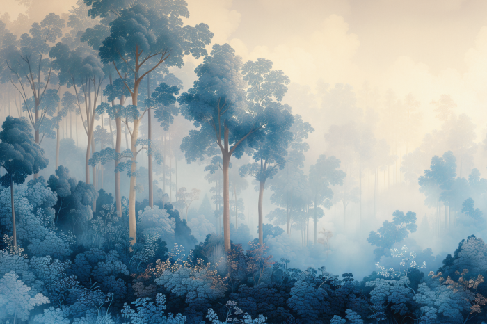 Bild Landscape with Trees in Illustrative Style Fairy-Tale Blue Forest