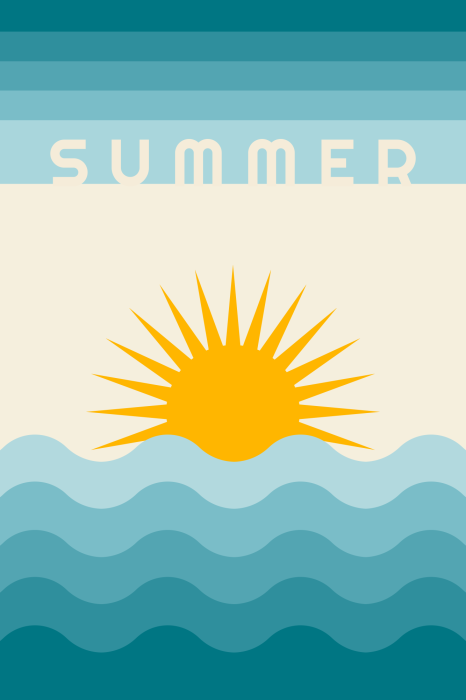 Bild Grafischer Sonnenaufgang im Retro-Stil über dem Meer