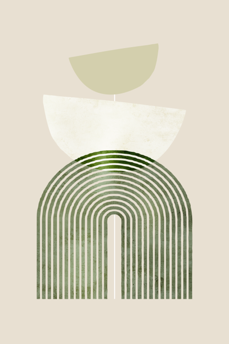 Bild Grüne geometrische Formen und Bögen auf beigem Hintergrund
