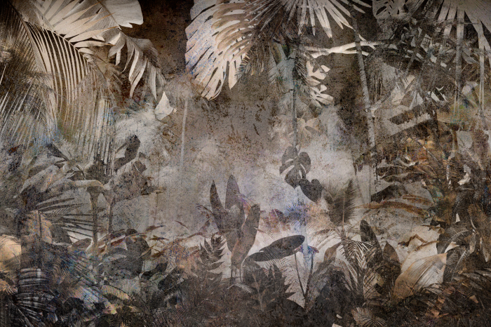 Bild Tropische Blätter auf einer strukturierten, uneben aussehenden Oberfläche