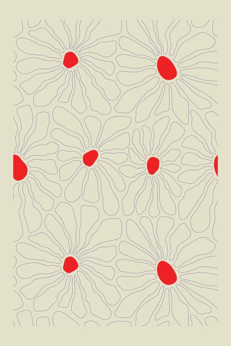 Bild Künstlerische Skizze von Gänseblümchen mit einem kontrastierenden roten Fleck