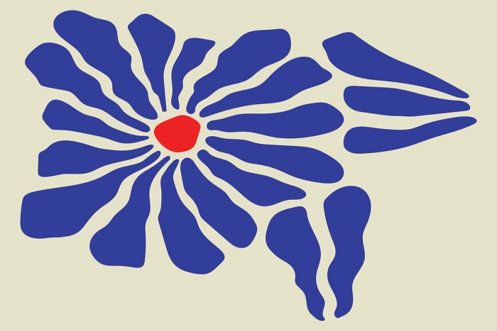 Bild Abstrakte Blume mit blauen und roten Akzenten