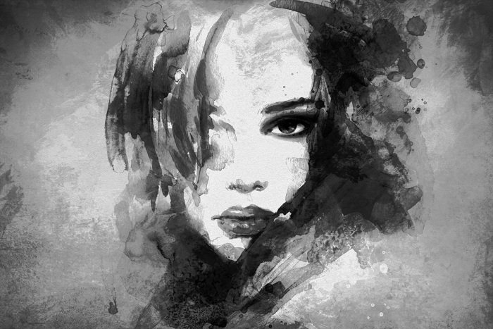 Bild Elegantes Schwarz-Weiß-Aquarellporträt einer Frau