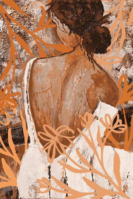 Bild Ein Mädchen in einem weißen Kleid zwischen Blumen