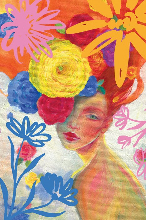 Bild Ein subtiles Porträt einer Frau mit bunten Blumen