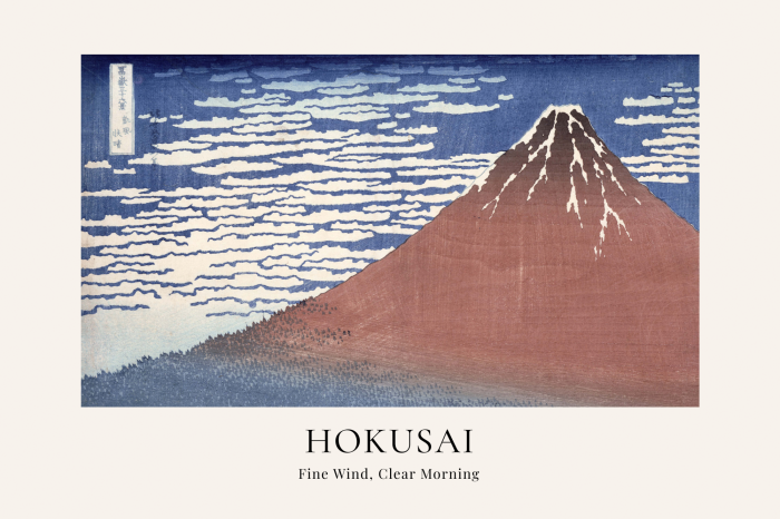 Poster Ein Vulkan im minimalistischen japanischen Stil