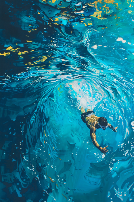 Poster Ein Mann schwimmt in einem Pool