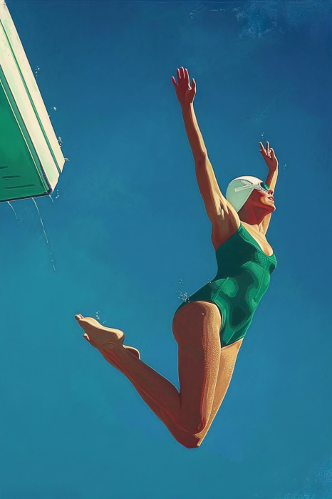 Poster Ein Schwimmer springt ins Wasser