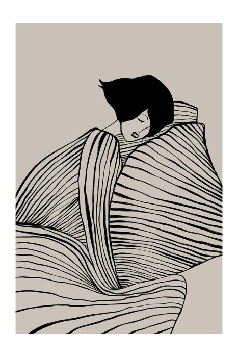 Poster Eine minimalistische Skizze einer Frau in einem trägerlosen Kleid.