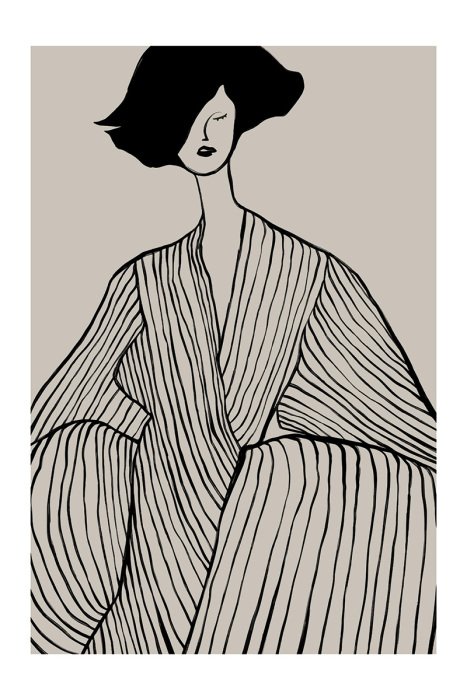 Poster Elegante Dame in einer einlinigen Skizze auf hellem Hintergrund