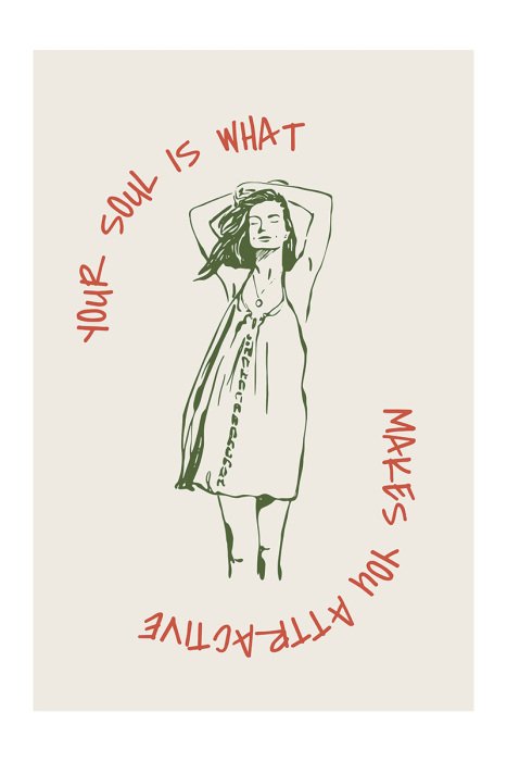 Poster Elegante Frau in einem Kleid und stilvollen Inschriften