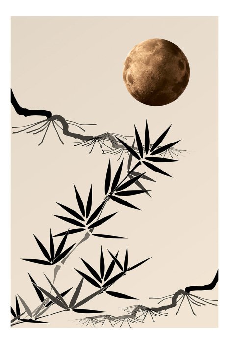 Poster Vollmond und japanische Vegetation