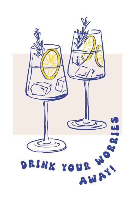 Poster Strichzeichnungen von erfrischenden Getränken mit Zitrone und Eis