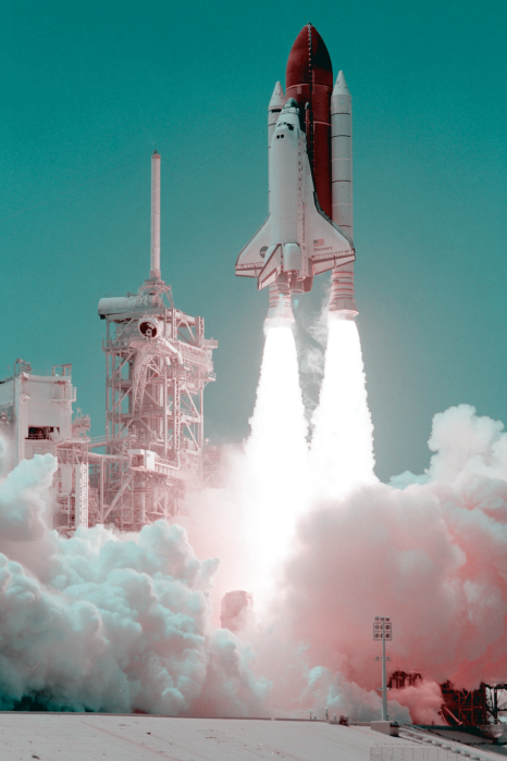 Poster Space Shuttle startet in einer Rauchwolke