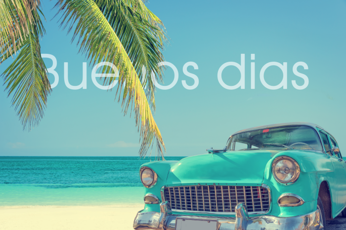 Poster Oldtimer und Karibikstrand mit Palmen