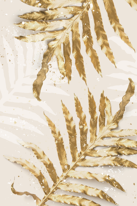 Poster Illustration von zarten Farnen in einer goldenen Farbpalette