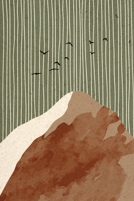 Poster Minimalistische Berglandschaft mit Vögeln