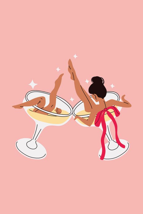 Poster Tanzende Frau mit einem Glas Champagner